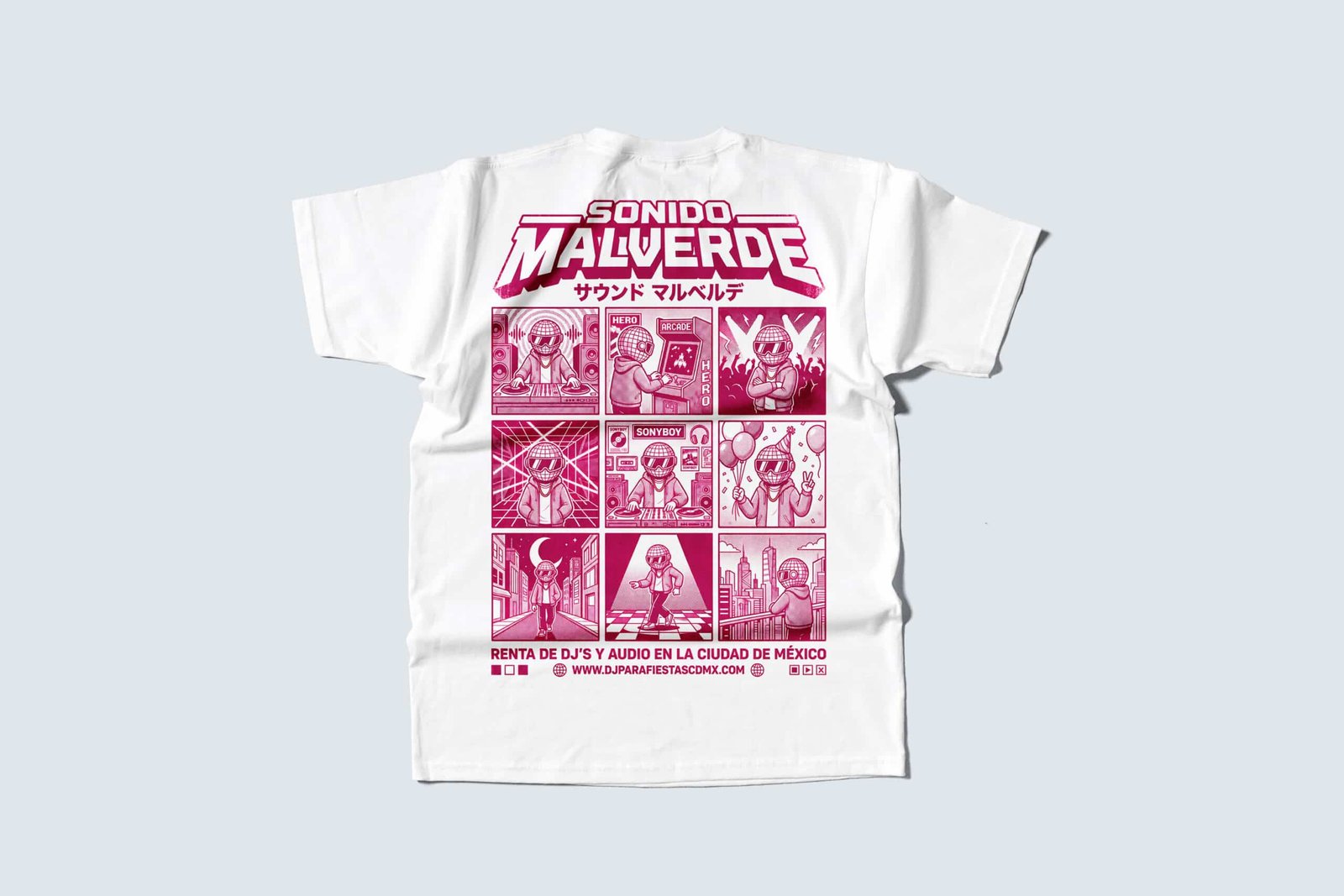 Playera Blanca Sonido Malverde Comic Vista trasera